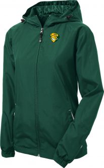 Ladies Sport-Tek Colorblock Hooded Jacket, Forest Green/White